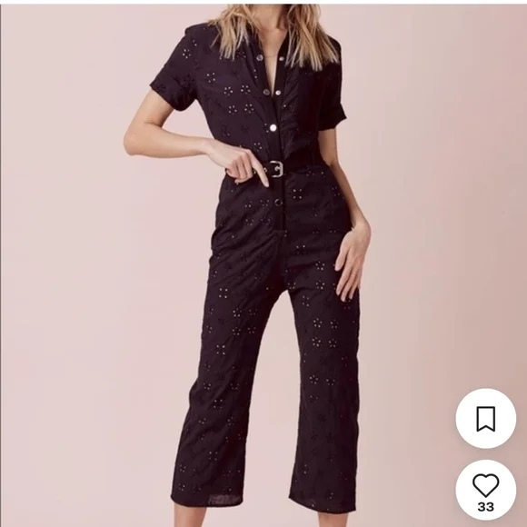 ๐ For Love And Lemons Black Eyelet Lace Cropped Jumpsuit Sz.XS - Picture 1 of 14